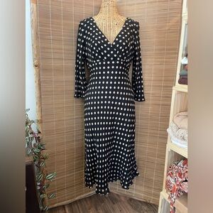 Donna Ricco Black and Cream Polka Dot Silk Dress